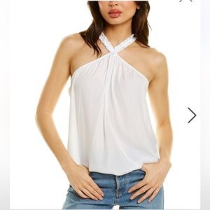 Ramy Brook Serena Top Size L Ruffled Neck White Sleeveless